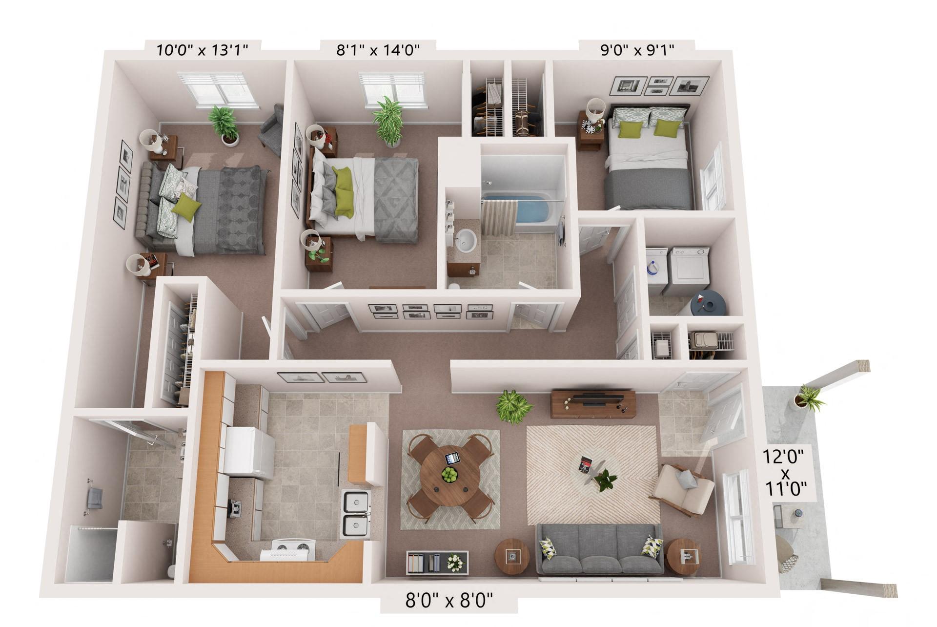 3 Bed 2 Bath (3.20 A) floor plan